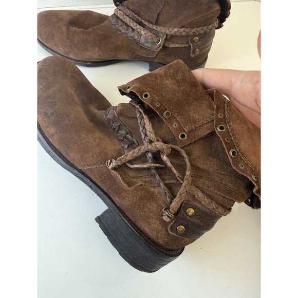 TRASK Women's Brown Suede Ankle Boots- SZ 9.5 36-01342 fold over braided detail - Picture 14 of 15